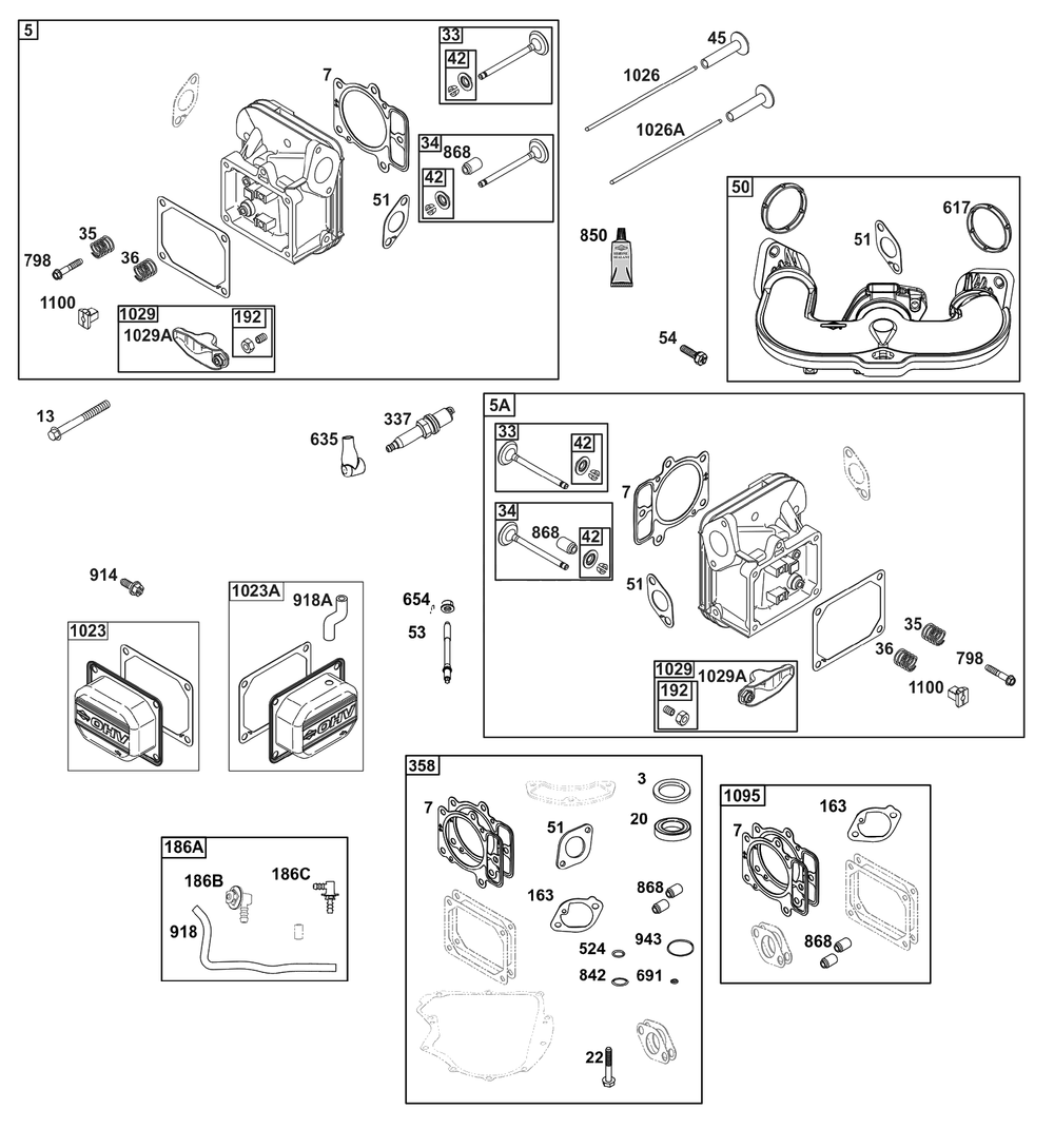 Cylinder Head Group Diagram and Parts List for 44N677-0079-G1  Briggs and Stratton Engine
